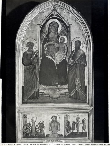 Alinari, Fratelli — Firenze. Galleria dell'Accademia - La Vergine col Bambino e Santi. Predella (scuola Fiorentina metà sec. XIV) — insieme